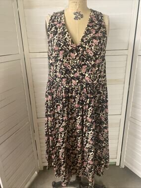 80s 90s Phases Cotton Shirt Dress Floral Homestead Cottage Core Sz Medium